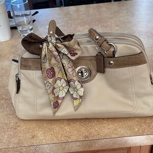 Coach Cream and Brown Satchel with Floral Scarf